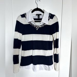 Blue and white INC shirt. Very comfortable, added collar and beads at neckline.